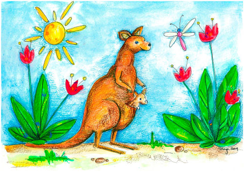 5-Pack Greeting Cards - Kangaroo with Joey